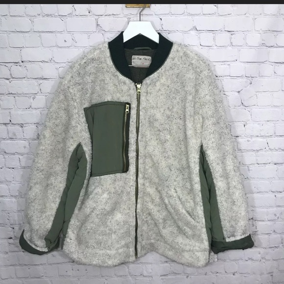 Free People Bomber Jacket Sherpa Fleece Rivington Cotton Coat Womens Size M NEW - Picture 4 of 13